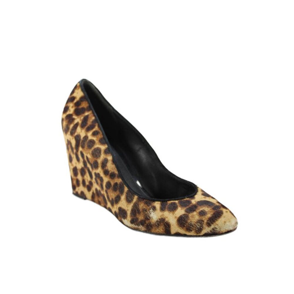 Brian Atwood Womens Animal Print Calf Fur Wedges Brown Size 8